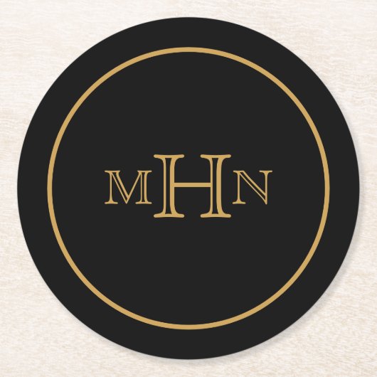 ゴシック釉 |コースター |紙 |モノグラム |黒 ラウンドペーパーコースター (正面)
