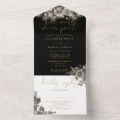 ゴシック金ゴールドとブラックフローラストリングラ結婚イト オールインワン招待状 (内側)