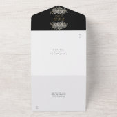 ゴシック金ゴールドとブラックフローラモノグラム結婚ズ オールインワン招待状 (外側)