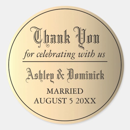 ゴシック金ゴールドサンキュー結婚式の引き出物 ラウンドシール (正面)