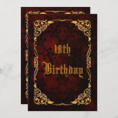 ゴシック金ゴールドフレーム18番目の誕生日 招待状 (正面/裏面)