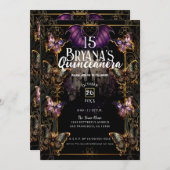 ゴシック金ゴールド蝶とこうもりキンセアニラ 招待状 (正面/裏面)