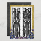 ゴシック金ゴールド骨格不気味ハローウィンパーティ 招待状 (正面/裏面)