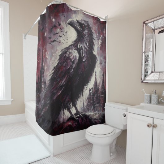 ゴシック風のカラス絵画の鳥の黒い赤の芸術 シャワーカーテン (インサイチュ)