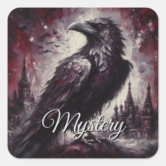 ゴシック風のカラス絵画の鳥の黒い赤の芸術 スクエアシール (正面)