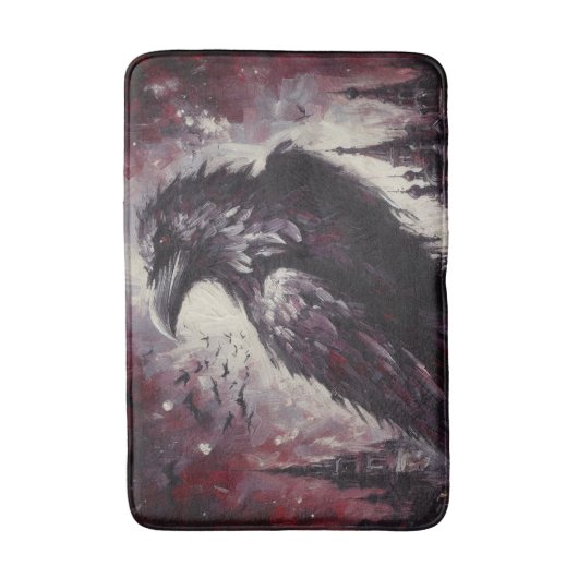 ゴシック風のカラス絵画の鳥の黒い赤の芸術 バスマット (正面縦)