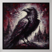 ゴシック風のカラス絵画の鳥の黒い赤の芸術 ポスター (正面)