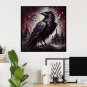 ゴシック風のカラス絵画の鳥の黒い赤の芸術 ポスター (ホームオフィス)
