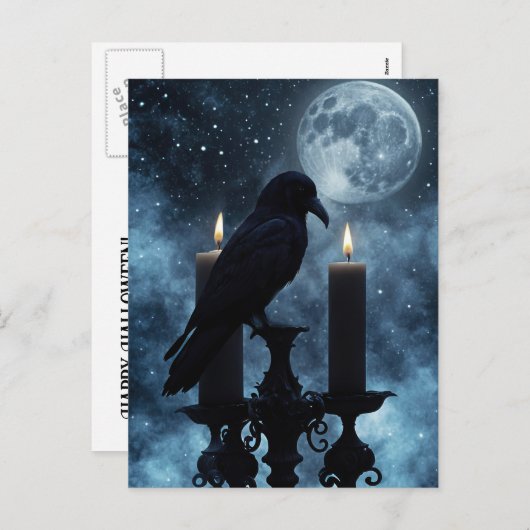 ゴシック風のレイベンとキャンドルのハロウィーン シーズンポストカード (正面/裏面)