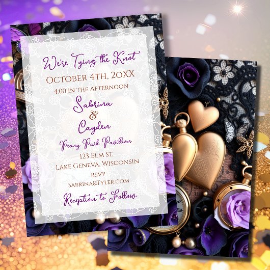 ゴシック風のレース、バラ、ポケットの時計結婚。 招待状