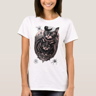 ゴシック風の不気味な猫とクモのTシャツ Tシャツ