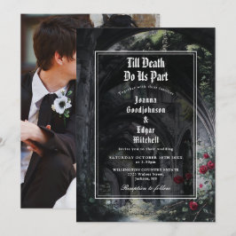 ゴシック風の廃墟とバラの結婚式フォト 招待状