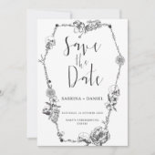 ゴシック風の手描き花スカル日付を保存Invi 招待状 (正面)