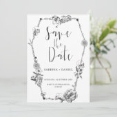 ゴシック風の手描き花スカル日付を保存Invi 招待状 (スタンド正面)