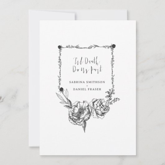 ゴシック風の手描き花スカル日付を保存Invi 招待状 (裏面)