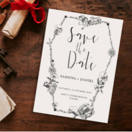 ゴシック風の手描き花スカル日付を保存Invi 招待状