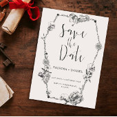 ゴシック風の手描き花スカル日付を保存Invi 招待状