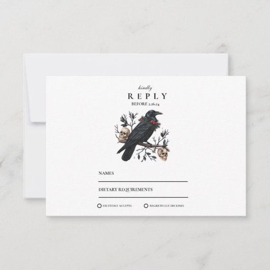 ゴシック風の渡り鳥の冬の結婚式 出欠カード (正面)