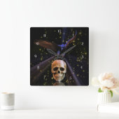 ゴシック風の渡り鳥またはカラスとスカル スクエア壁時計 (ホーム)