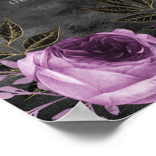 ゴシック風の紫と黒のフローラ歓迎結婚の ポスター (角)