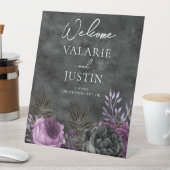 ゴシック風の紫と黒のフローラ歓迎結婚の 台座サイン (インサイチュ)