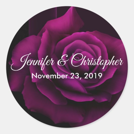 ゴシック風の紫色がかった赤いバラの花結婚の ラウンドシール (正面)