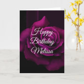 ゴシック風の紫色がかった赤バラの花の誕生日 カード (黄色い花)