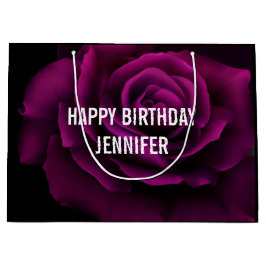 ゴシック風の紫色がかった赤バラの花の誕生日 ラージペーパーバッグ