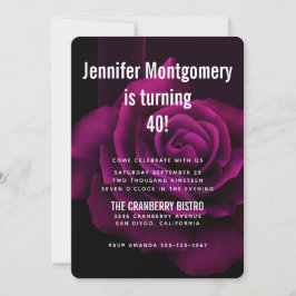 ゴシック風の紫色がかった赤バラの花の誕生日 招待状