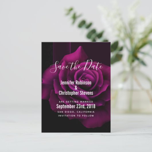 ゴシック風の紫赤バラの花の保存日 ポストカード (スタンド正面)