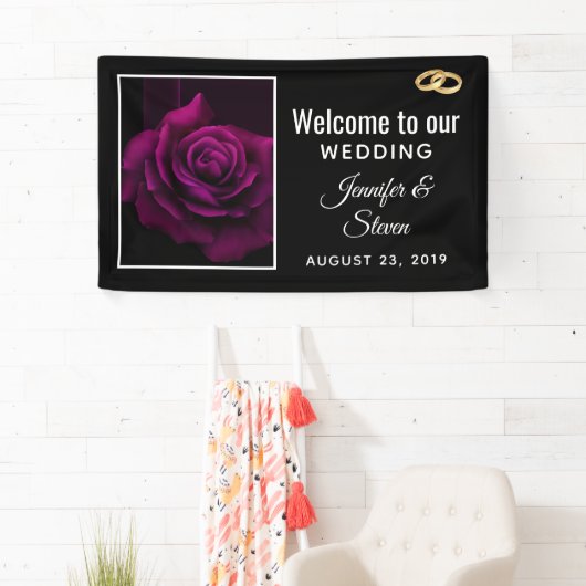 ゴシック風の紫赤バラの花結婚の歓迎 横断幕 (インサイチュ)