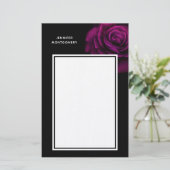 ゴシック風の紫赤バラの花 便箋 (スタンド正面)