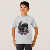 ゴシック風の花を着た黒クラシックのタリオンTシャツ Tシャツ (正面フル)