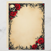 ゴシック風の赤いバラとスカル レターヘッド (正面/裏面)