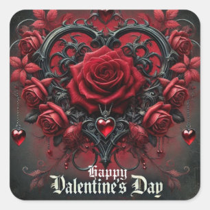 ゴシック風の赤いバラのバレンタインデー スクエアシール