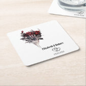 ゴシック風の赤いバラの結婚骨格 スクエアペーパーコースター (アングル)