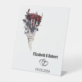 ゴシック風の赤いバラの結婚骨格 台座サイン