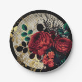ゴシック風の赤いバラ ペーパープレート (正面)