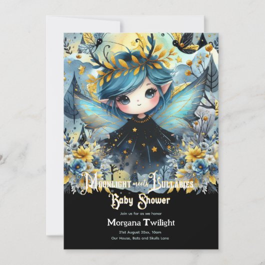 ゴシック風の赤ちゃんシャワーかわいい女の子の月光の子子子子連れ 招待状 (正面)