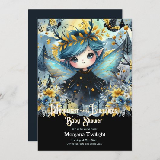 ゴシック風の赤ちゃんシャワーかわいい女の子の月光の子子子子連れ 招待状 (正面/裏面)