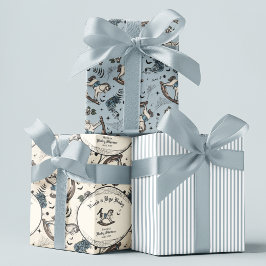 ゴシック風の赤ちゃんシャワーブルービクトリアンロッキングホース ラッピングペーパーシート