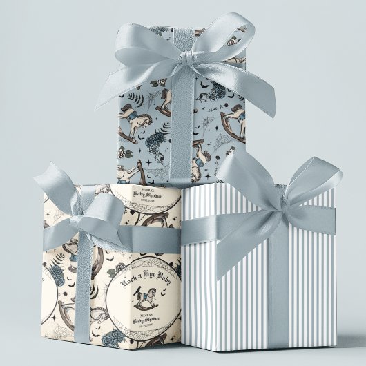 ゴシック風の赤ちゃんシャワーブルービクトリアンロッキングホース ラッピングペーパーシート