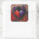 ゴシック風の赤と紫のハート（花あり） スクエアシール (バッグ)