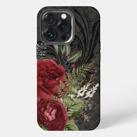 ゴシック風の赤と黒のバラ iPhoneケース (裏面)