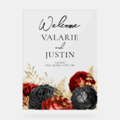 ゴシック風の赤と黒のフローラ結婚歓迎 アクリルサイン (正面)