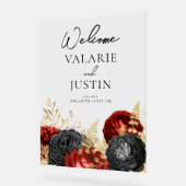 ゴシック風の赤と黒のフローラ結婚歓迎 アクリルサイン (傾斜)