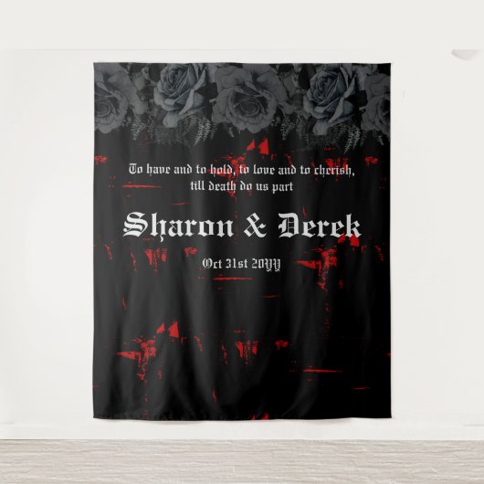 ゴシック風の黒い赤いテクスチグランジャ |黒いバラ タペストリー (正面)