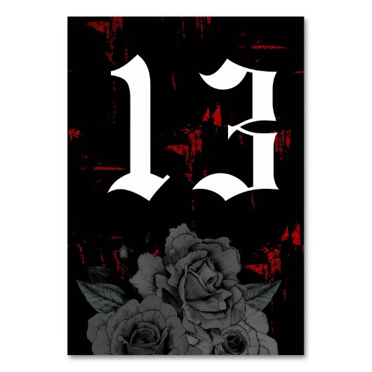 ゴシック風の黒い赤いテクスチグランジャ |黒いバラ テーブルナンバー (裏面)