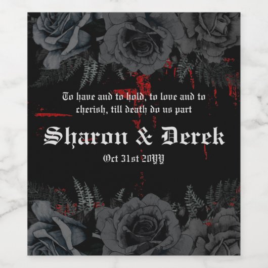 ゴシック風の黒い赤いテクスチグランジャ |黒いバラ ワインラベル (シングルラベル)