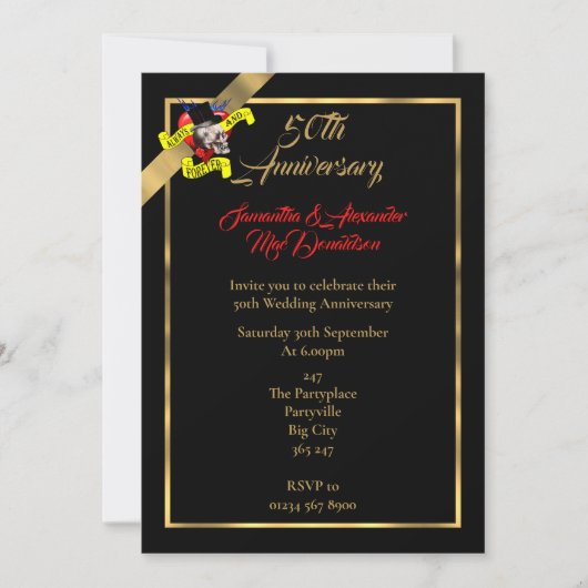 ゴシック風の50周年結婚記念日 招待状 (正面)